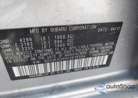 2017 Subaru Impreza 2.0I Premium из США, поврежденный, VIN 4S3GKAD6XH3616084